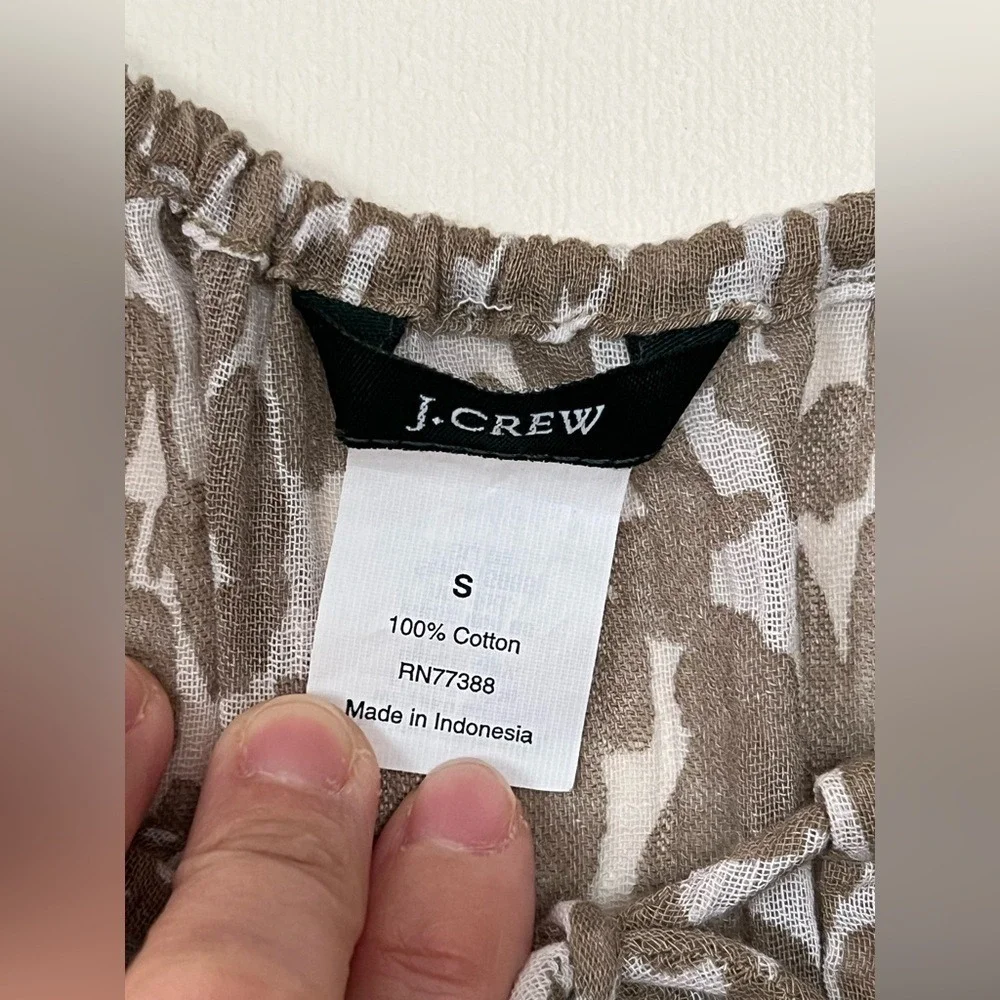 J.Crew Women Top Small Brown Leopard Print Drawstring Halter‎ Gauzy Cinched BOHO